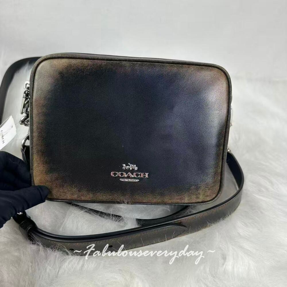 Coach Carey Crossbody Bag In Loved Leather CES82 Silver/Black Brown NWT